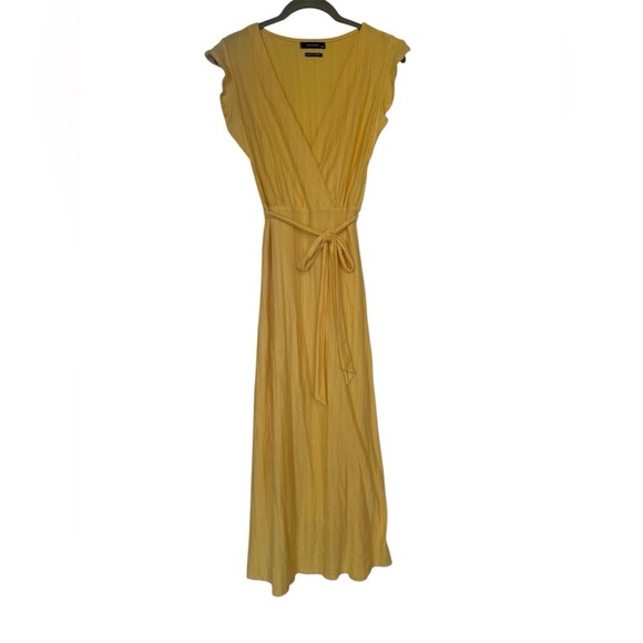 Reserved spring Yellow faux‎ Wrap Dress XS V neck flutter sleeve - Picture 2 of 13